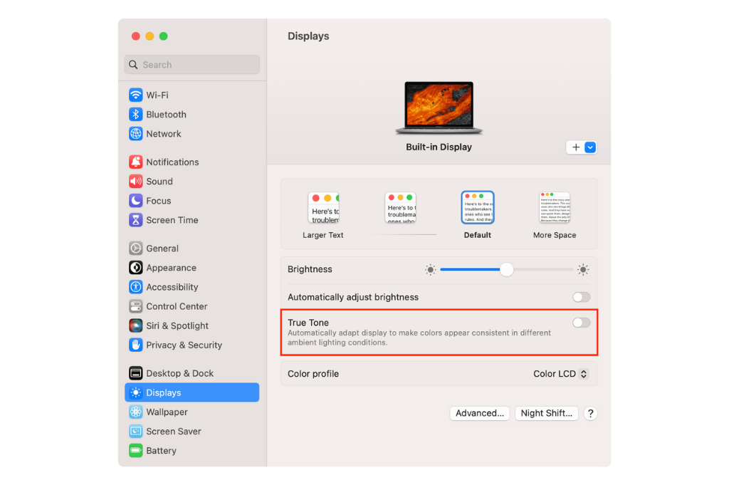 MacBook Screen Flickering Solutions Dubai | Expert Repair Services Turn off the True Tone
